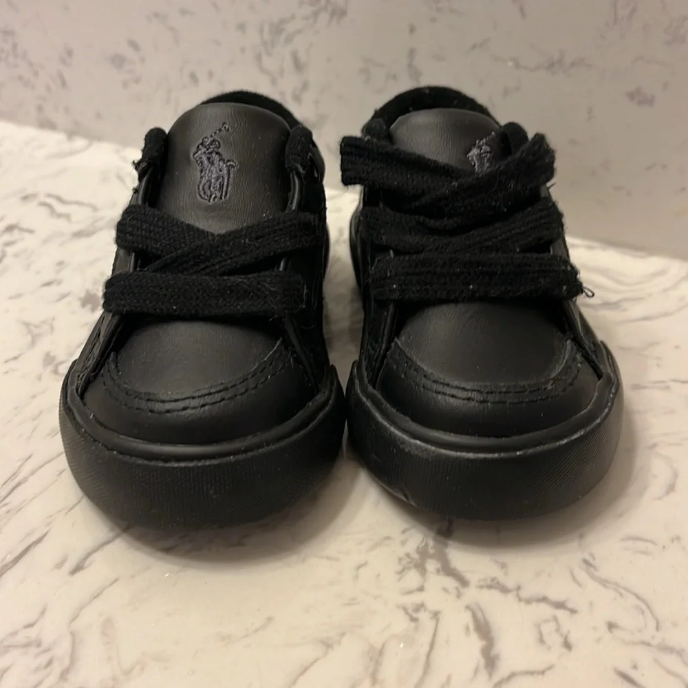 Polo Ralph Lauren Harold Leather Shoes Sneakers new black Toddlers Boys Size 4